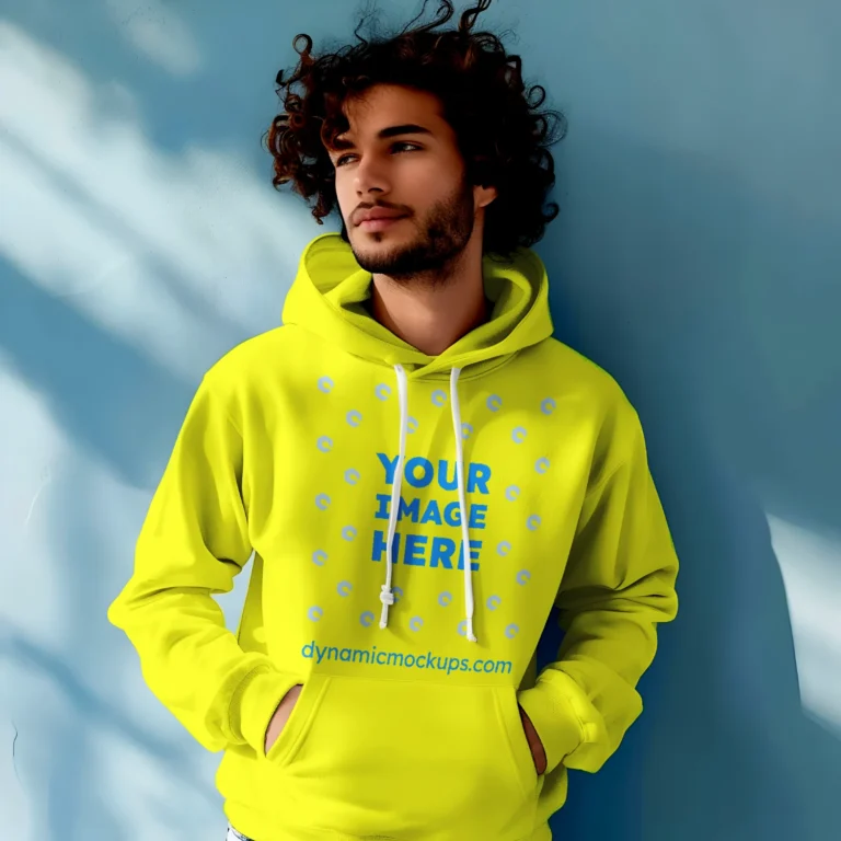 Man Wearing Yellow Hoodie Mockup Front View Template