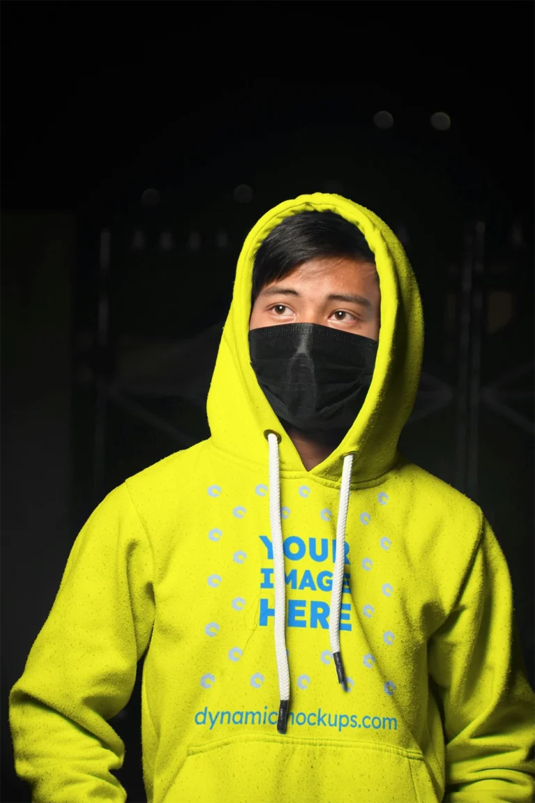 Man Wearing Yellow Hoodie Mockup Front View Template