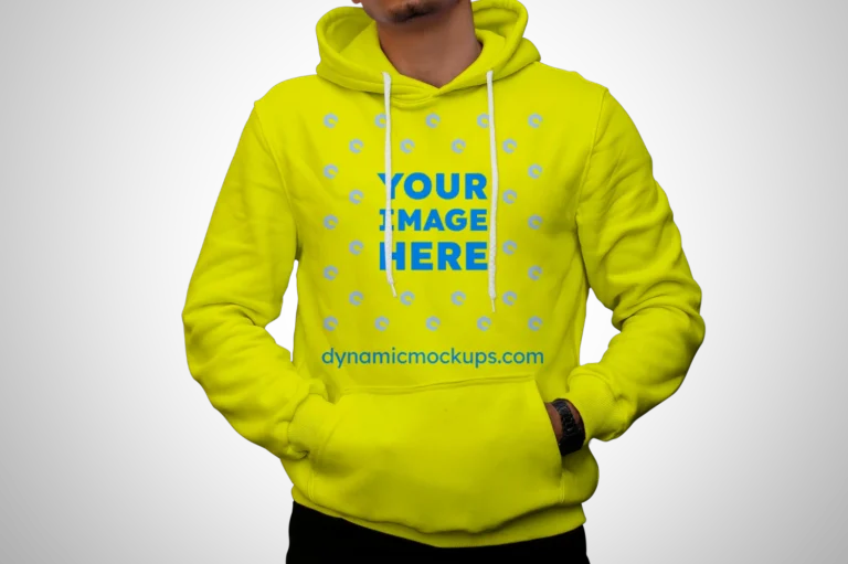 Man Wearing Yellow Hoodie Mockup Front View Template