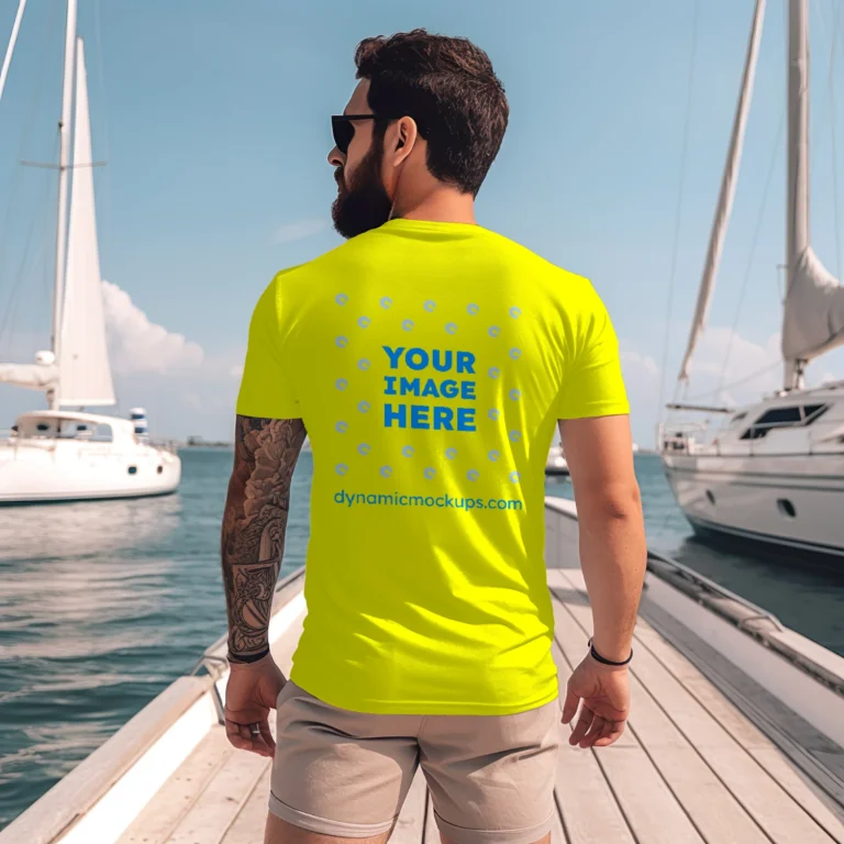 Man Wearing Yellow T-shirt Mockup Front View Template