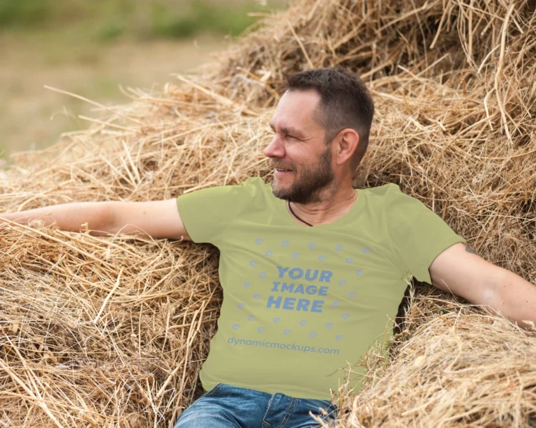 Man Wearing Yellow T-shirt Mockup Front View Template