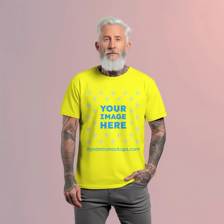 Man Wearing Yellow T-shirt Mockup Front View Template