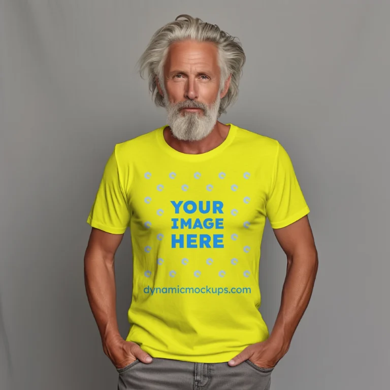 Man Wearing Yellow T-shirt Mockup Front View Template