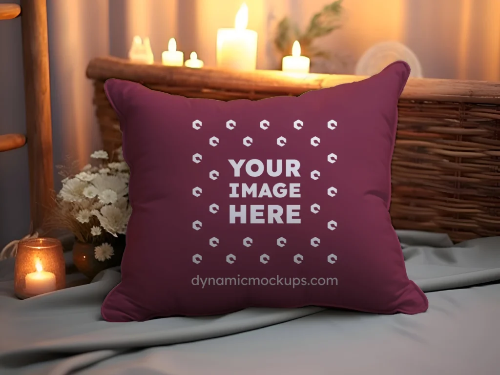 Maroon Square Pillow Cover Mockup Template