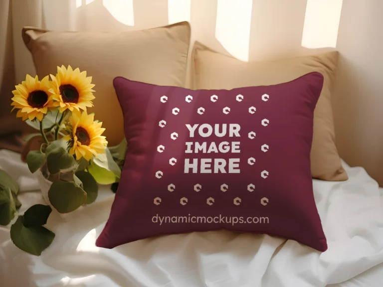 Maroon Square Pillow Cover Mockup Template