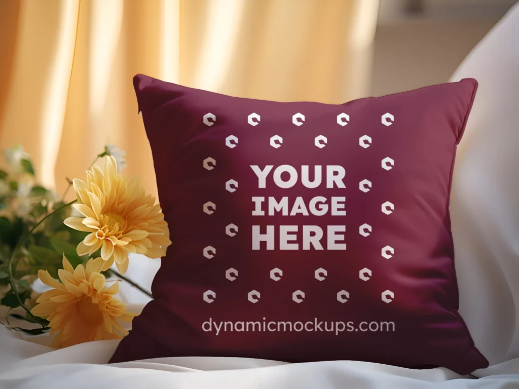 Maroon Square Pillow Cover Mockup Template