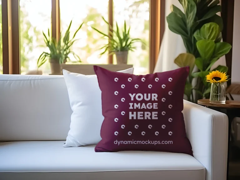 Maroon Square Pillow Cover Mockup Template