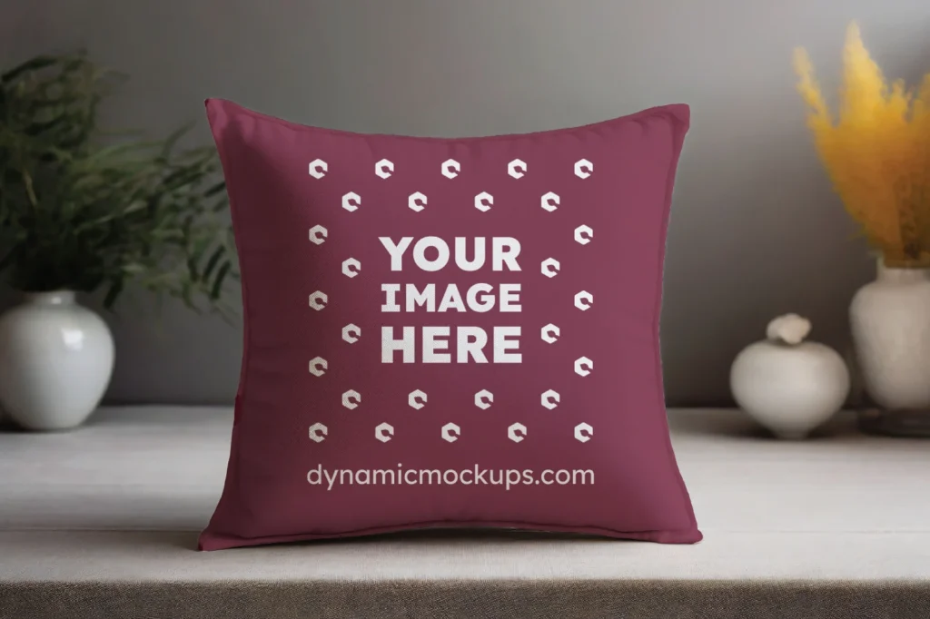 Maroon Square Pillow Cover Mockup Template