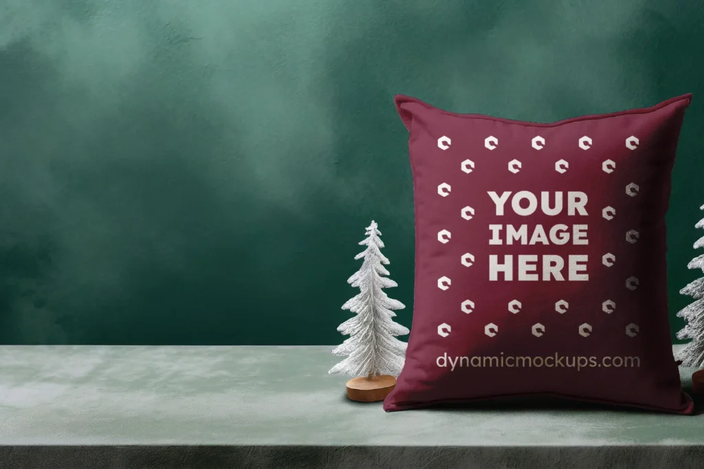 Maroon Square Pillow Cover Mockup Template