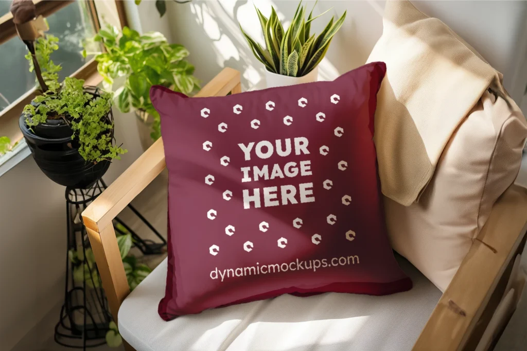 Maroon Square Pillow Cover Mockup Template