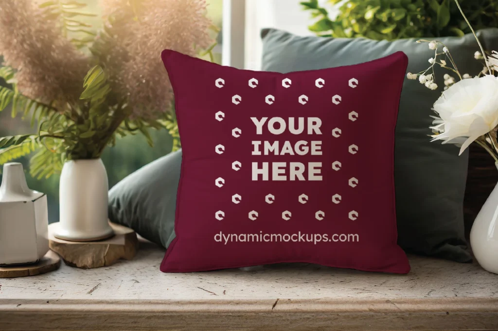 Maroon Square Pillow Cover Mockup Template