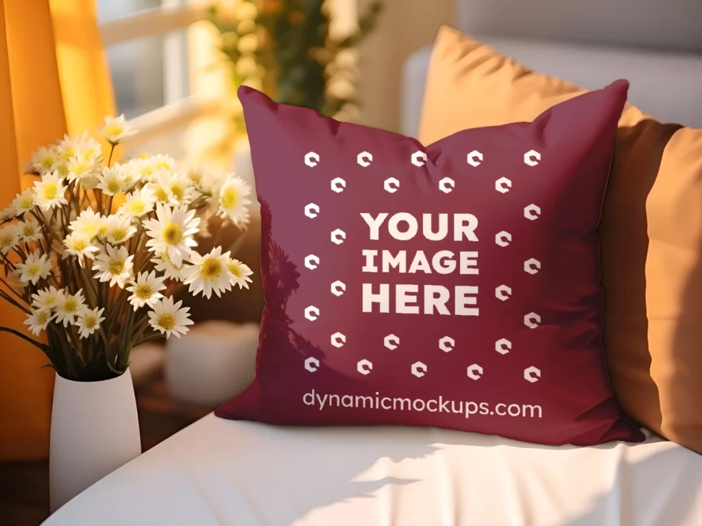 Maroon Square Pillow Cover Mockup Template