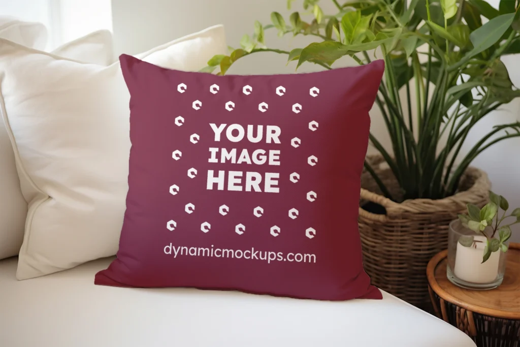 Maroon Square Pillow Cover Mockup Template