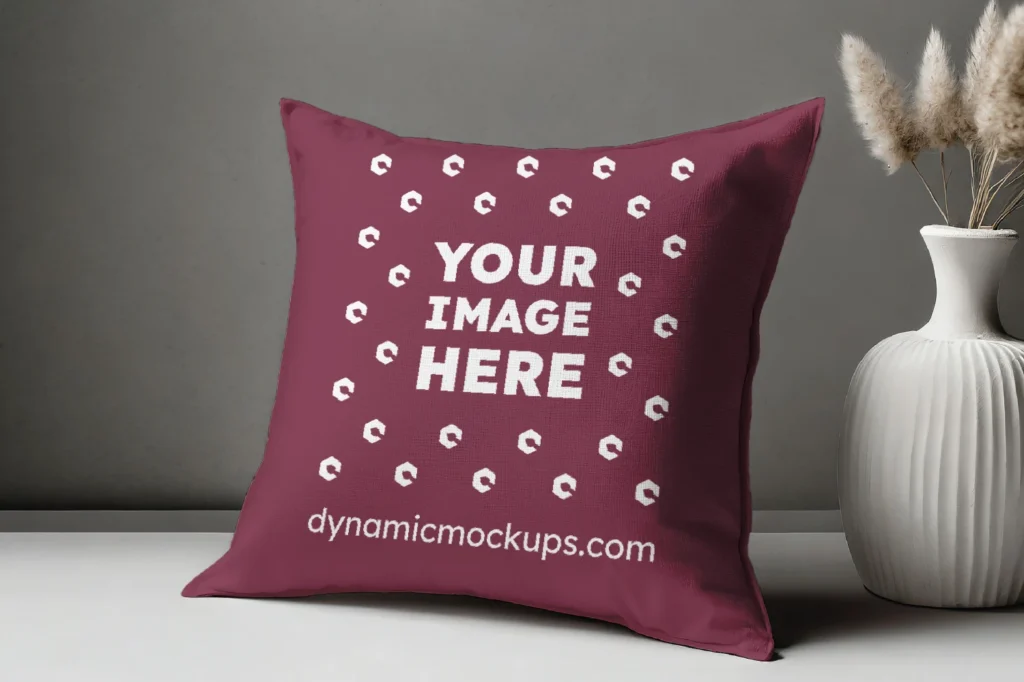 Maroon Square Pillow Cover Mockup Template