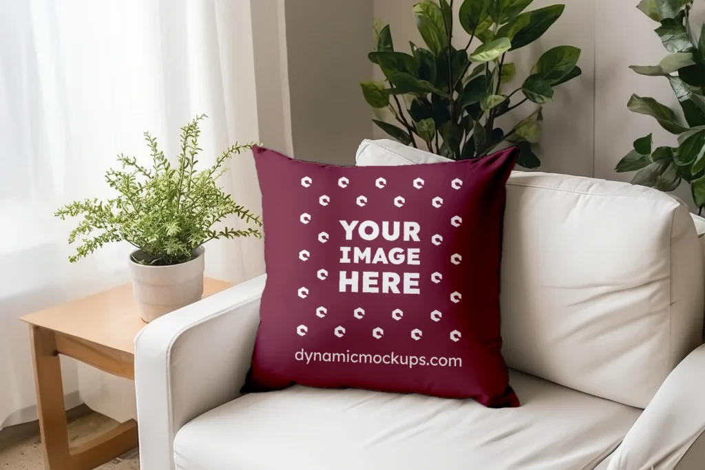 Maroon Square Pillow Cover Mockup Template