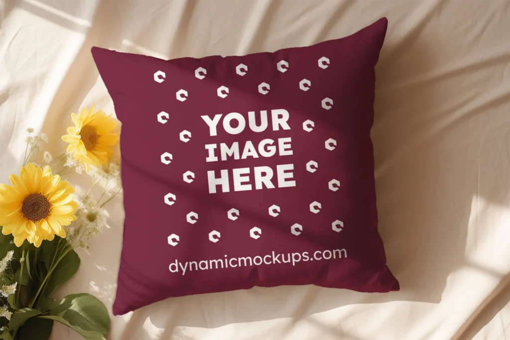 Maroon Square Pillow Cover Mockup Template