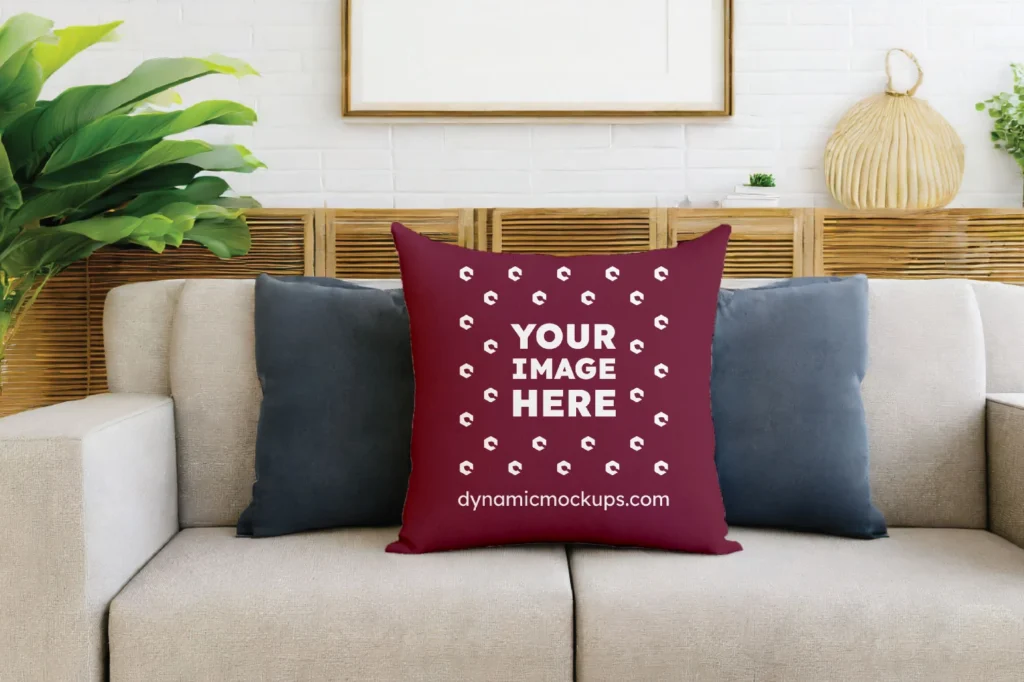 Maroon Square Pillow Cover Mockup Template