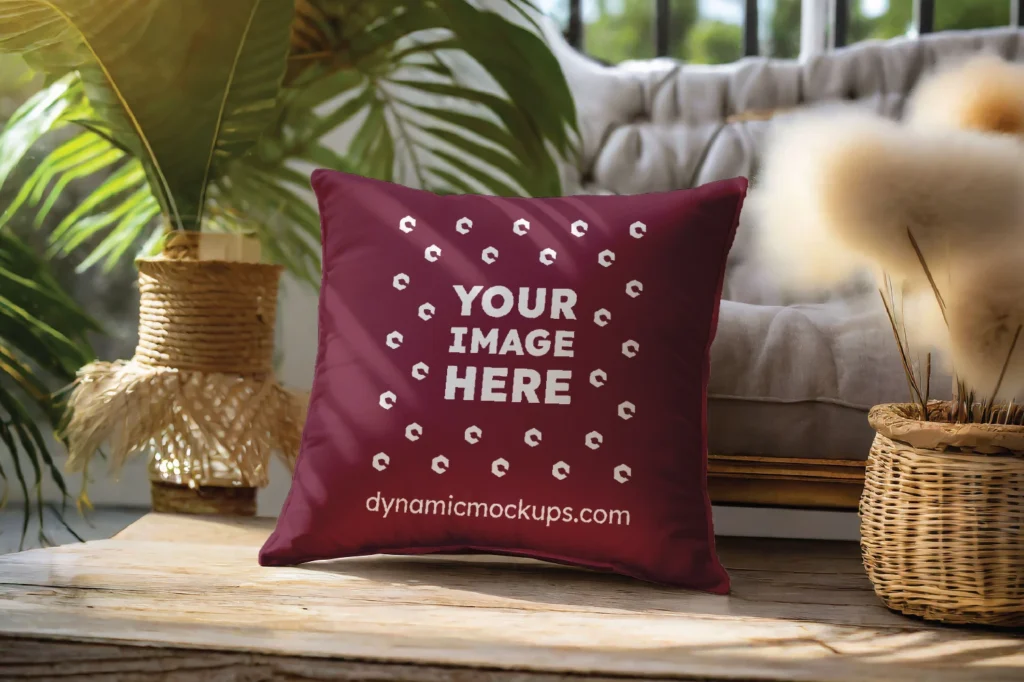 Maroon Square Pillow Cover Mockup Template