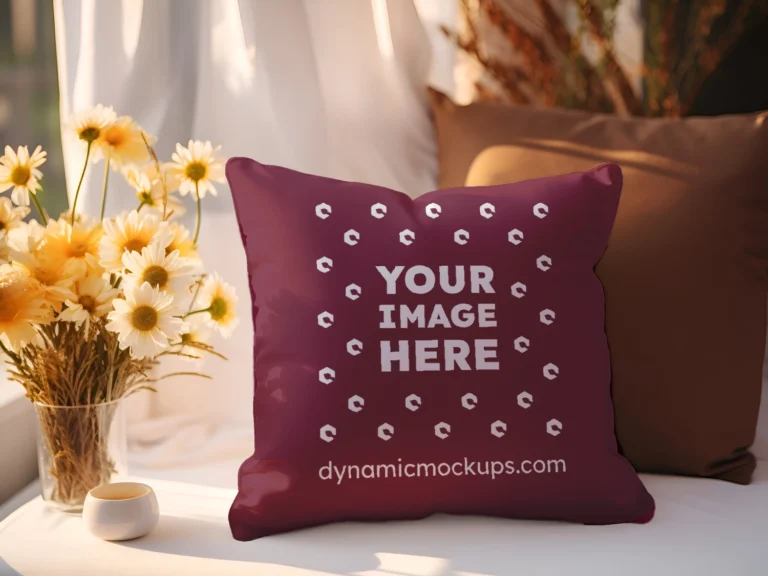 Maroon Square Pillow Cover Mockup Template