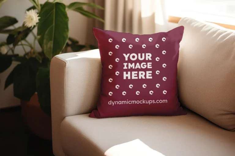 Maroon Square Pillow Cover Mockup Template