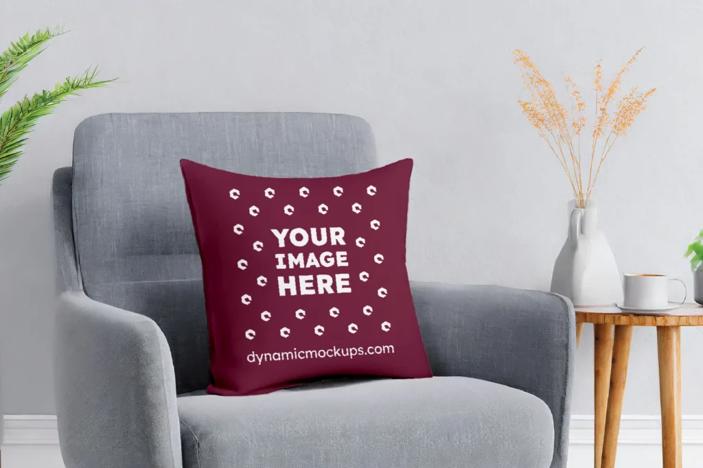 Maroon Square Pillow Cover Mockup Template