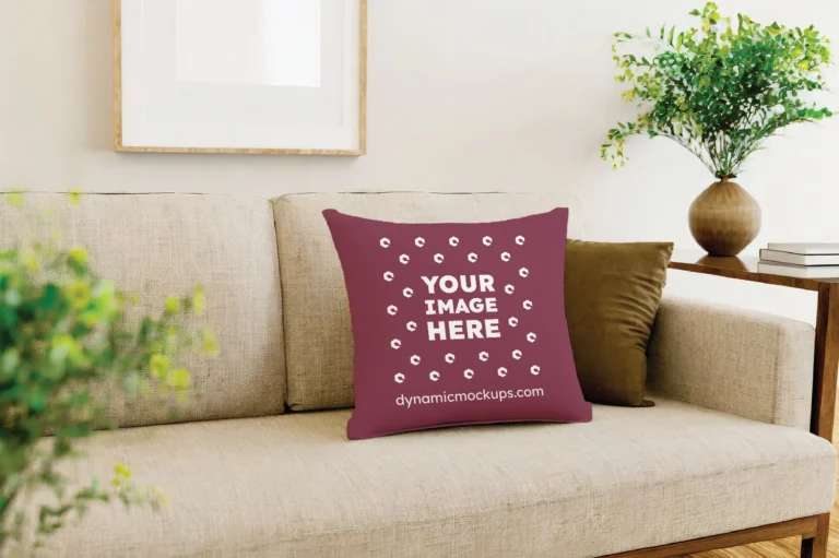 Maroon Square Pillow Cover Mockup Template