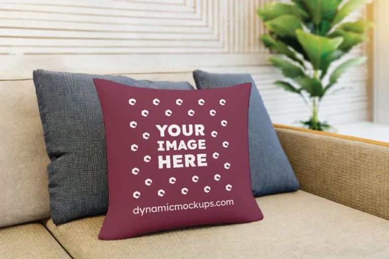 Maroon Square Pillow Cover Mockup Template