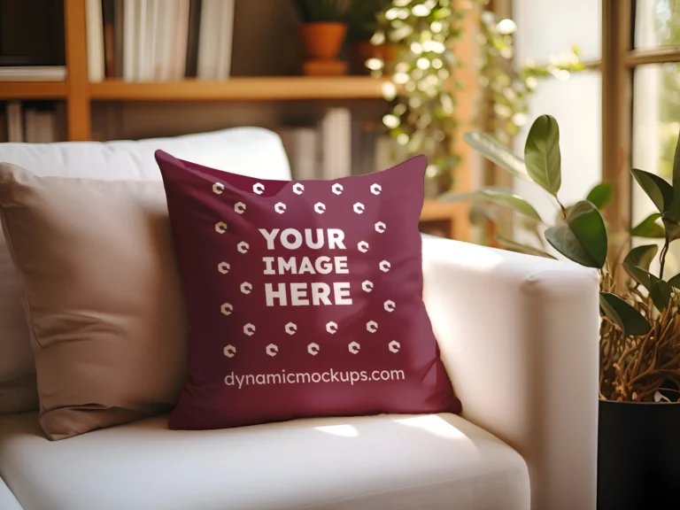 Maroon Square Pillow Cover Mockup Template