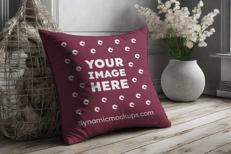 Maroon Square Pillow Cover Mockup Template