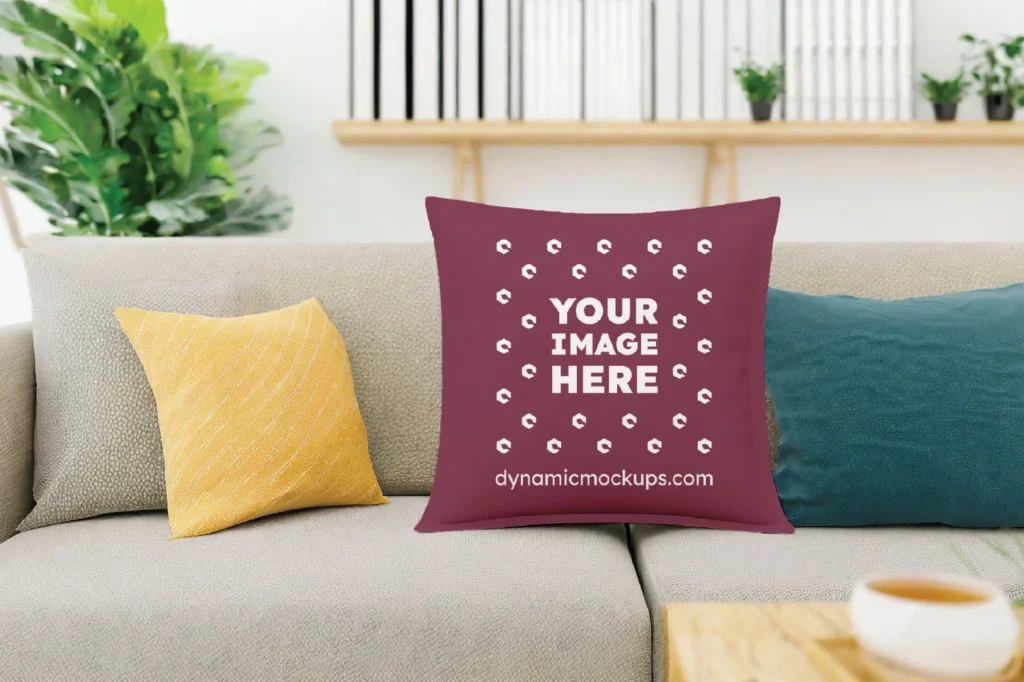 Maroon Square Pillow Cover Mockup Template