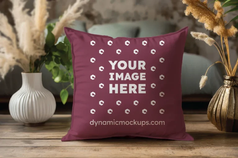 Maroon Square Pillow Cover Mockup Template