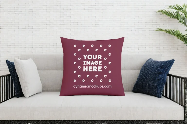 Maroon Square Pillow Cover Mockup Template