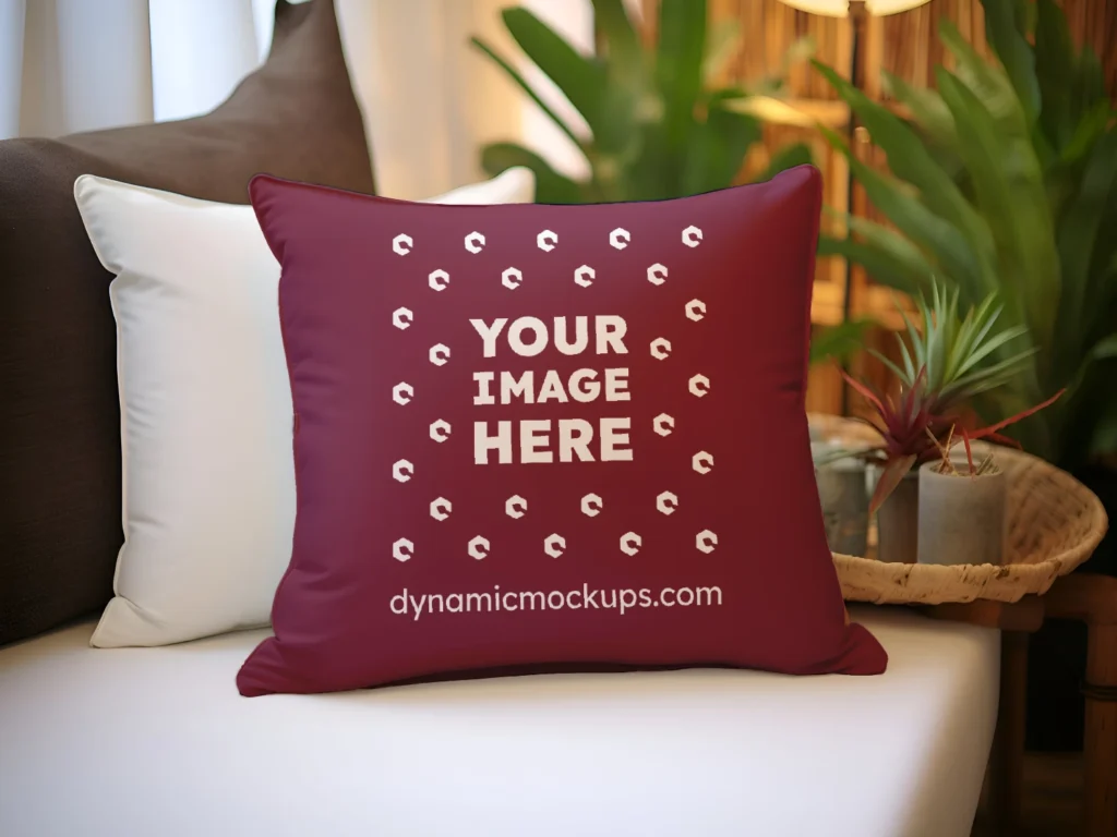 Maroon Square Pillow Cover Mockup Template