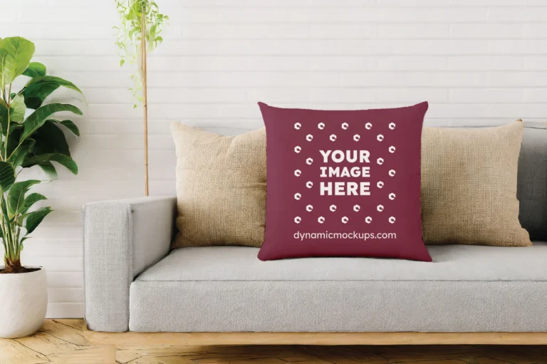 Maroon Square Pillow Cover Mockup Template