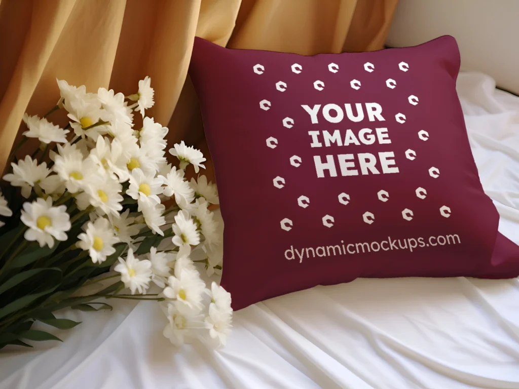 Maroon Square Pillow Cover Mockup Template