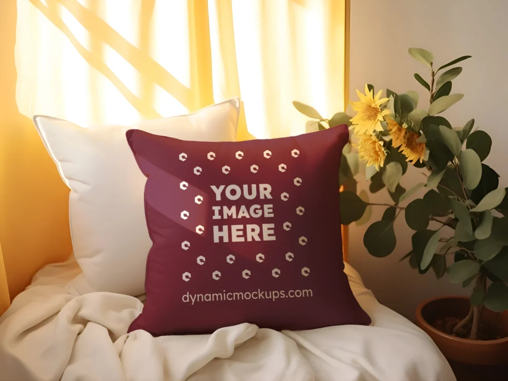 Maroon Square Pillow Cover Mockup Template