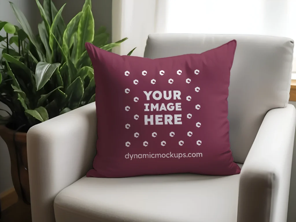 Maroon Square Pillow Cover Mockup Template