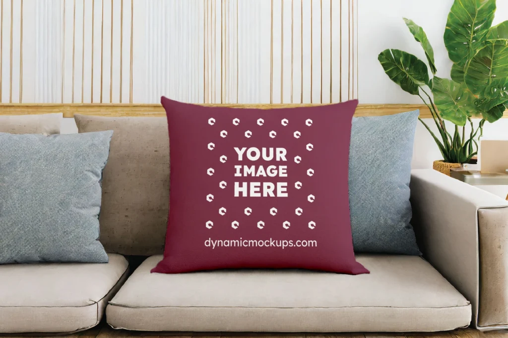 Maroon Square Pillow Cover Mockup Template