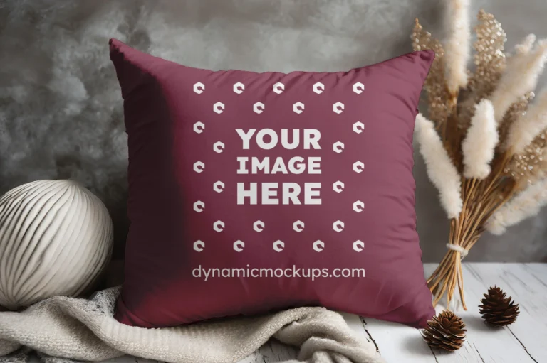 Maroon Square Pillow Cover Mockup Template