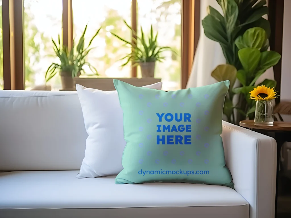 Mint Square Pillow Cover Mockup Template