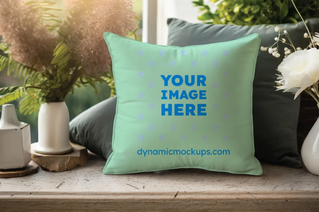 Mint Square Pillow Cover Mockup Template