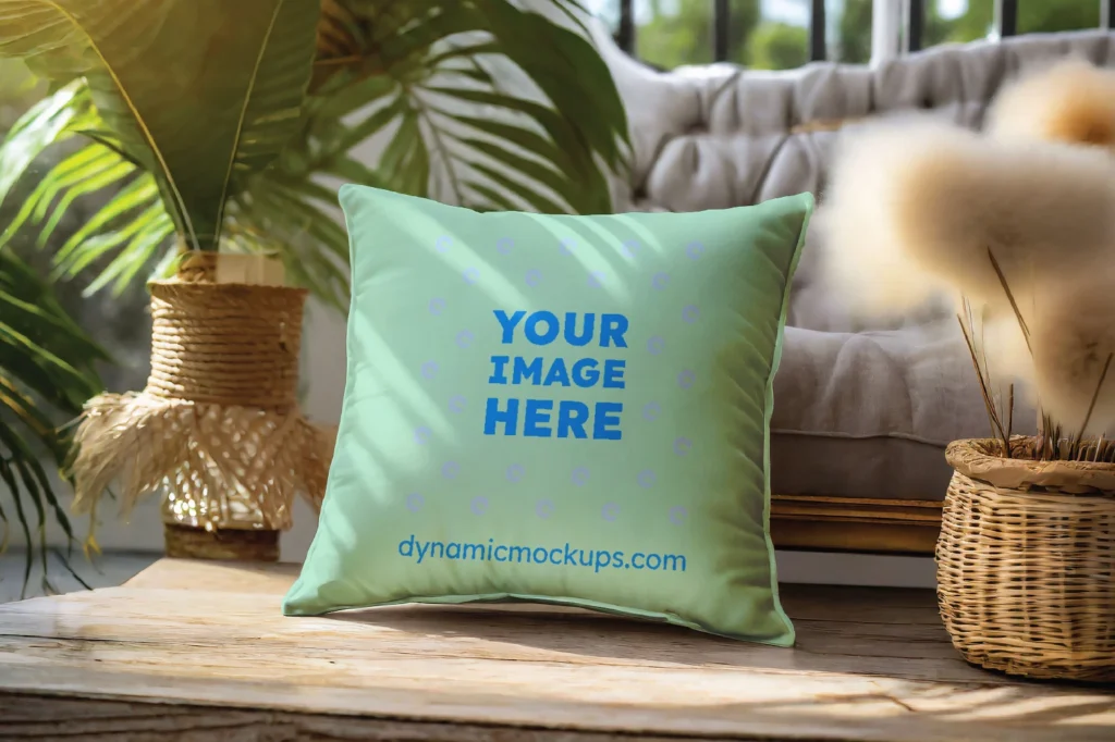 Mint Square Pillow Cover Mockup Template