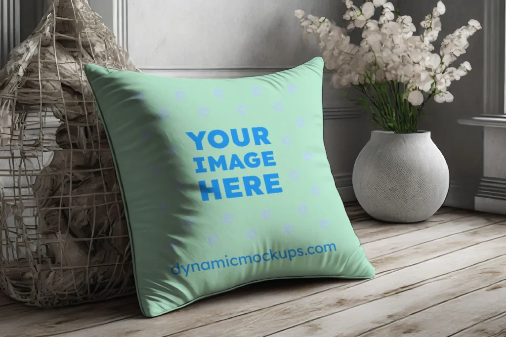 Mint Square Pillow Cover Mockup Template