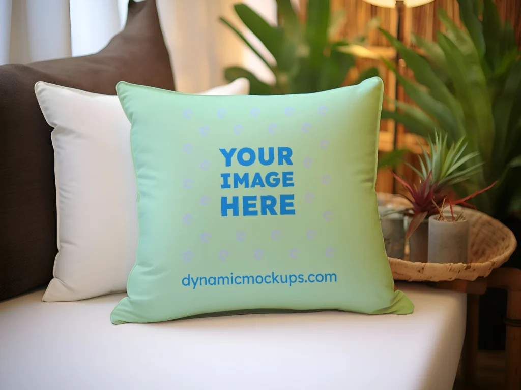 Mint Square Pillow Cover Mockup Template