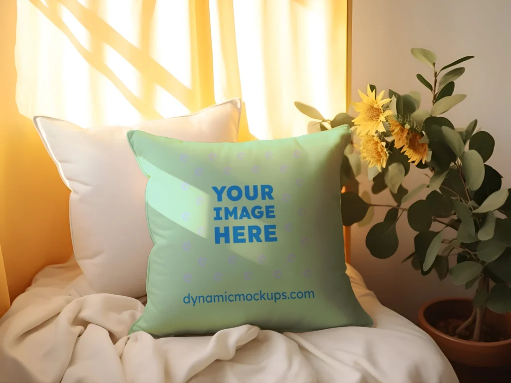 Mint Square Pillow Cover Mockup Template