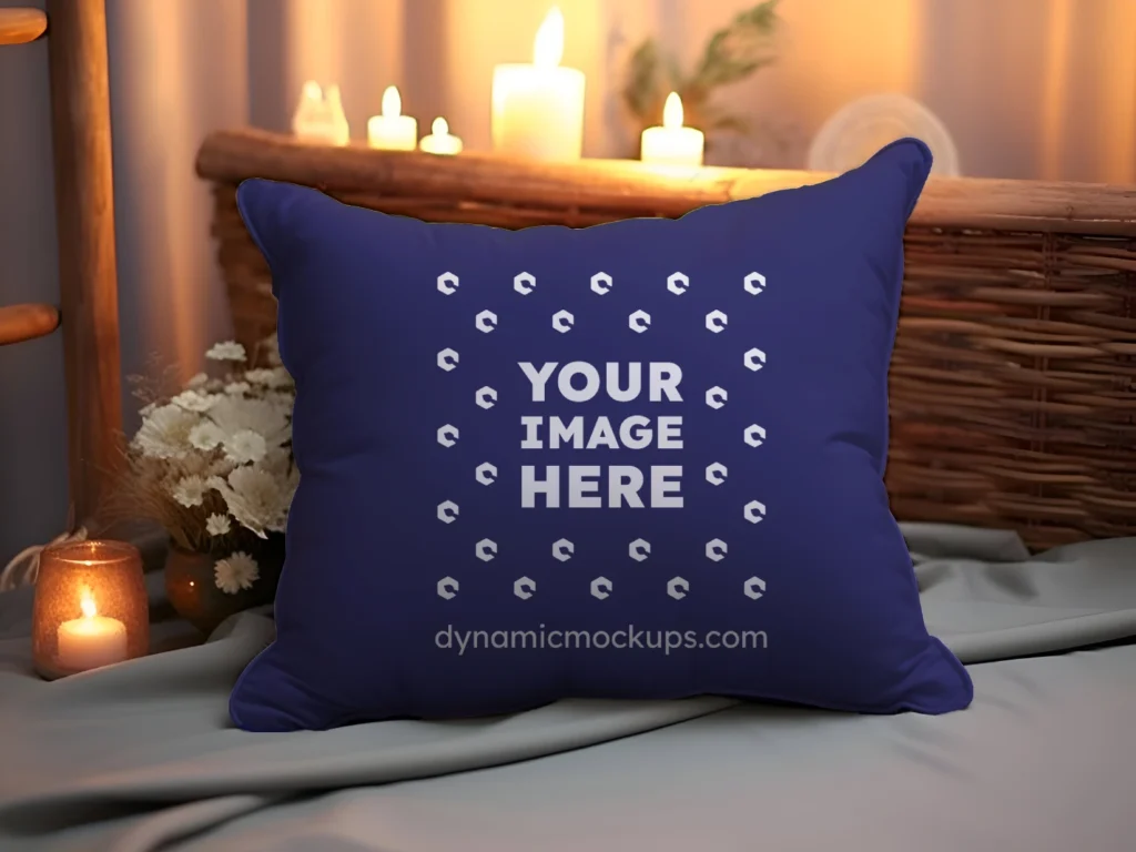 Navy Blue Square Pillow Cover Mockup Template