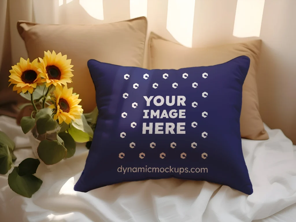 Navy Blue Square Pillow Cover Mockup Template