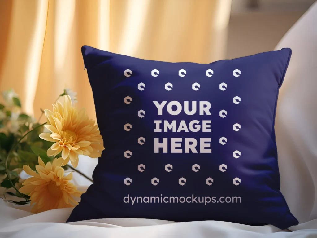 Navy Blue Square Pillow Cover Mockup Template