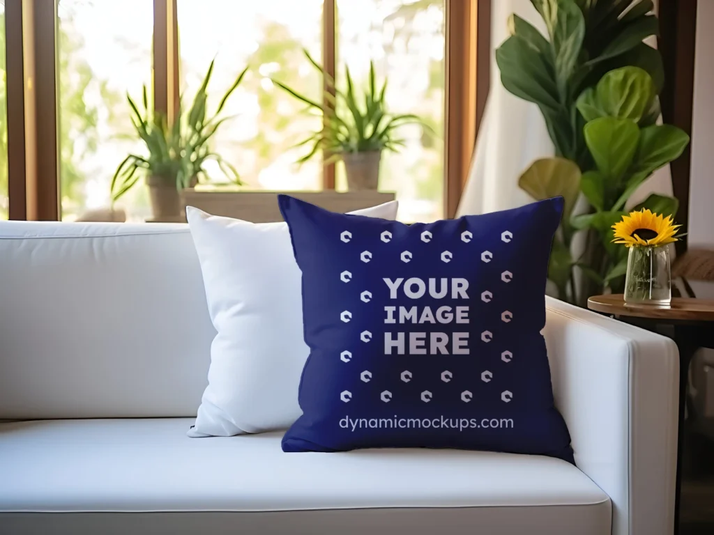 Navy Blue Square Pillow Cover Mockup Template