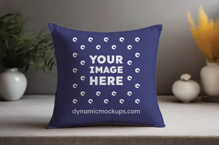 Navy Blue Square Pillow Cover Mockup Template